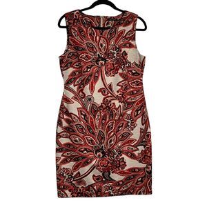 Tommy Hilfiger Women's Paisley Print Sheath Dress Size 12 Red Cream Black